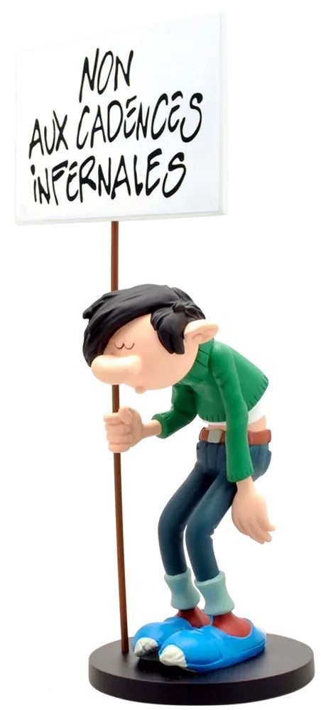 Figurine résine Gaston - La pancarte "Non aux cadences infernales"