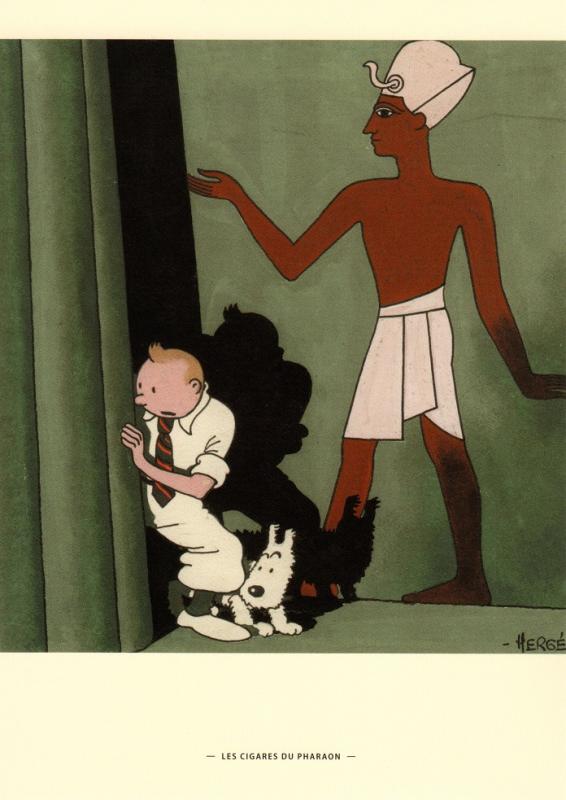 CP Hergé Couv Les aventures de Tintin T04 N/B illu - Les cigares du Pharaon