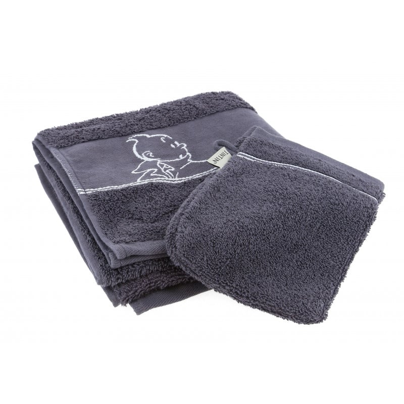 Serviette de bain + Gant de toilette 50X100 & 15X21 CM 100% Coton - 550 gr/m³ - Steel Grey