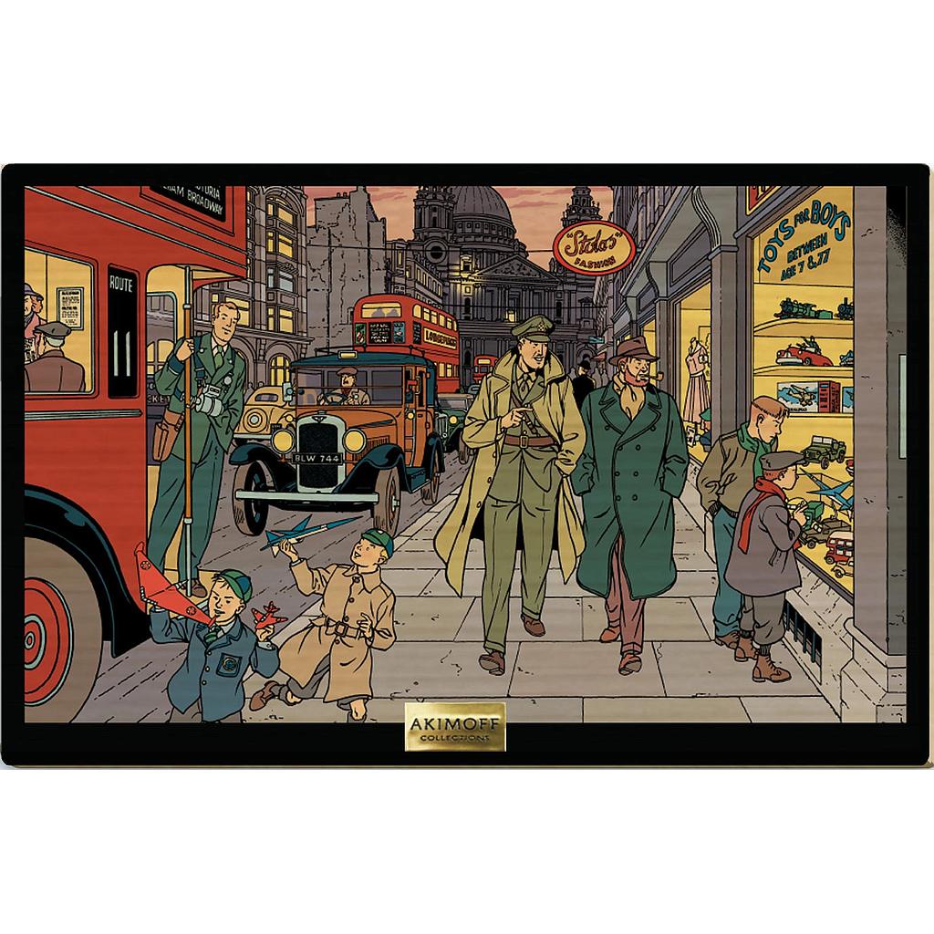 Tableau en bois Blake & Mortimer - Une rue animée de Londres