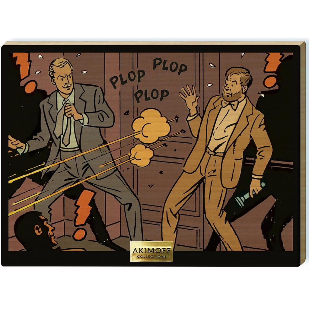 Tableau en bois Blake & Mortimer - L'affaire du collier - Blake & Mortimer canardés par des silencieux