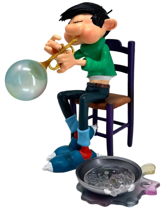 Figurine résine Gaston - Les inventions : La trompette à savon (Collectoys)