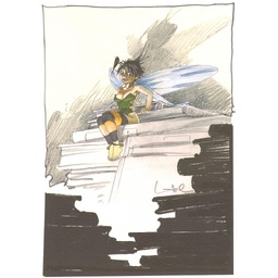 Ex-Libris Loisel Peter Pan - Fée Clochette Bibliothèque (40x30)