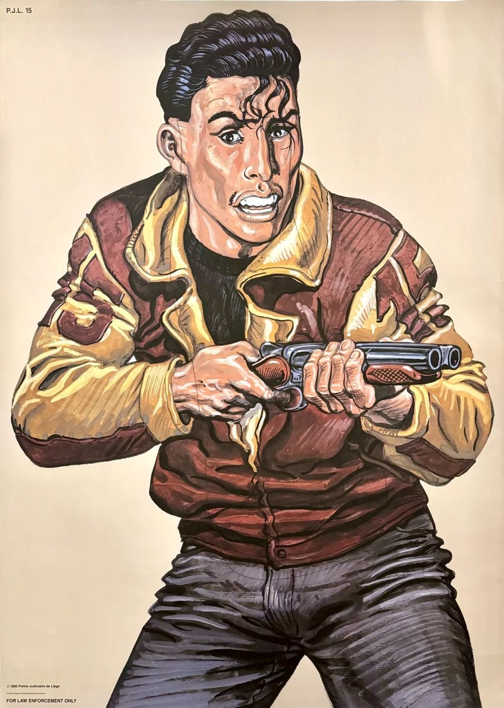 Poster - Cible PJ Liège - Malik : Homme au blouson rouge et jaune