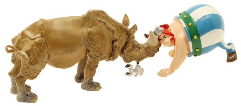 Figurine métal Astérix - Obélix nez à nez avec le rhinocéros (Pixi)