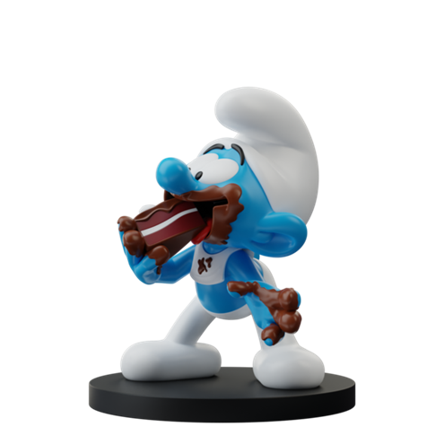 Figurine résine Les Schtroumpfs - Blue Resin - Le Schtroumpf gourmand mange du chocolat